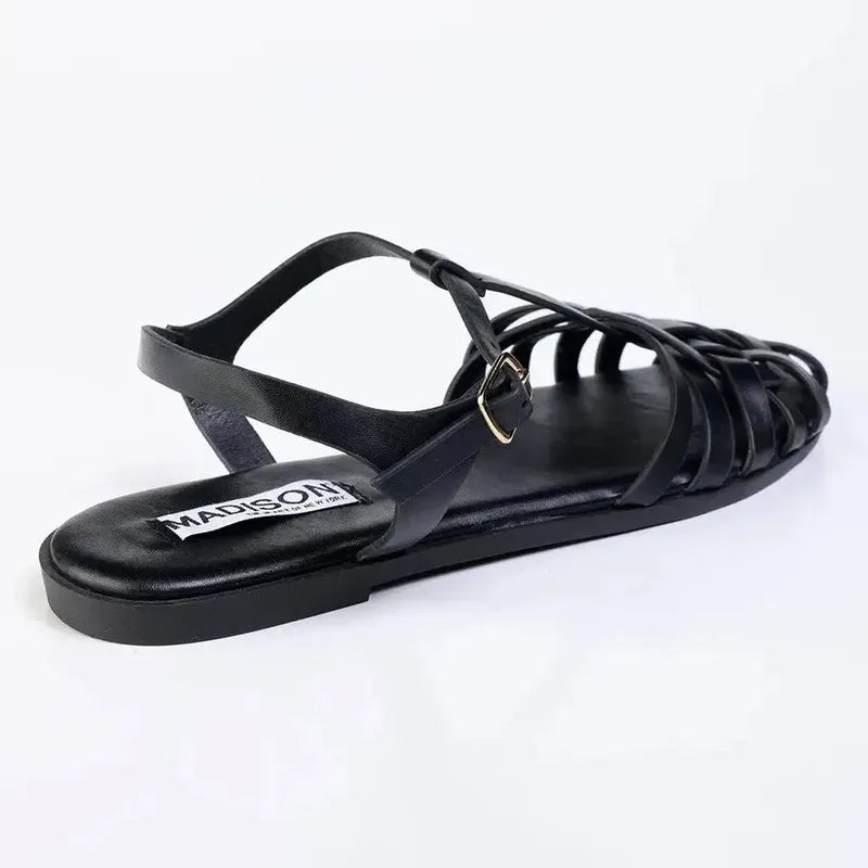 Madison Miriam Full Strappy Flat Sandal - Black