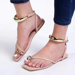 Madison Mirin Toe Loop Ankle Tie Flat Sandal - Nude