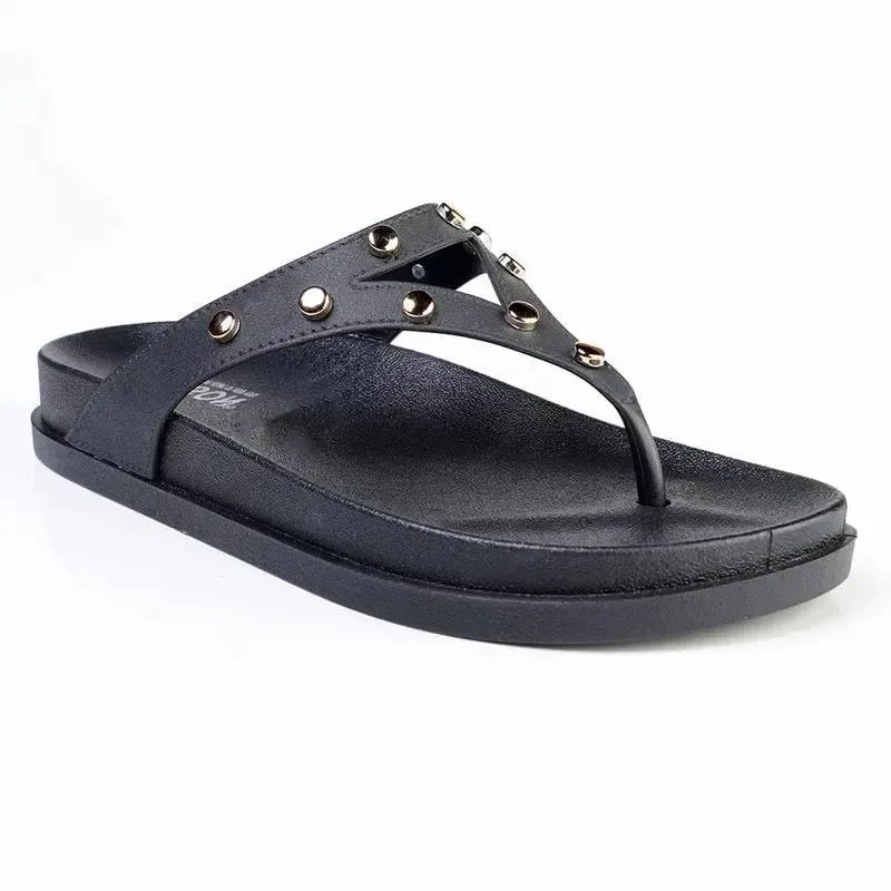 Madison Mitzi Studded Footbed Thong Sandal - Black