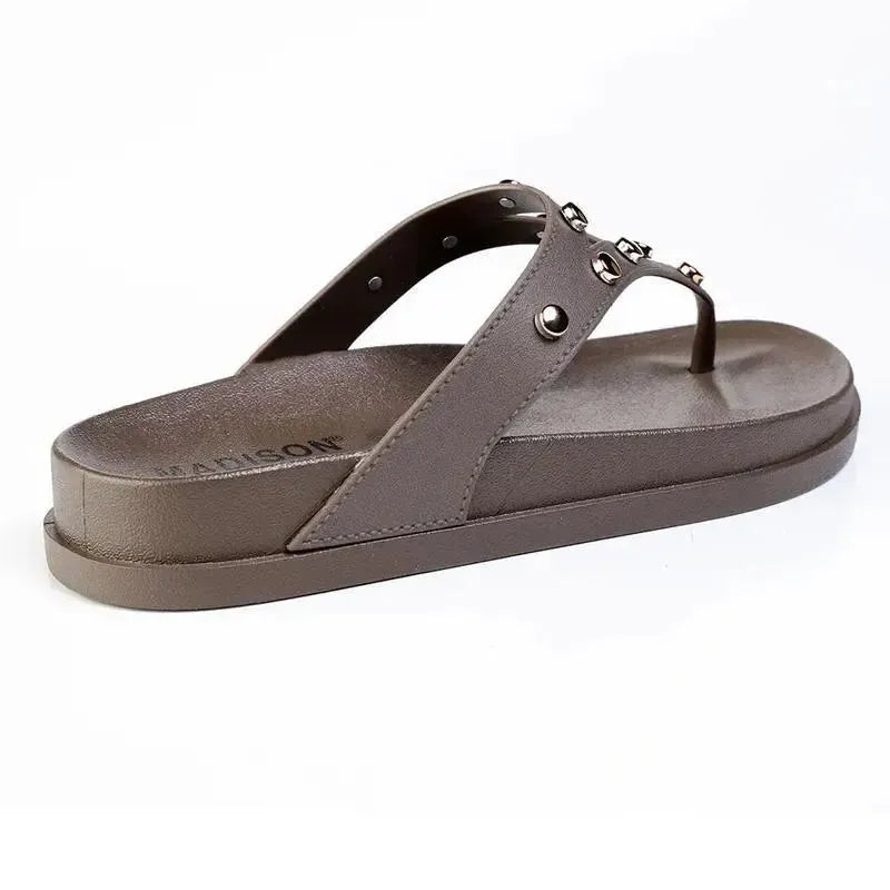 Madison Mitzi Studded Footbed Thong Sandal - Olive