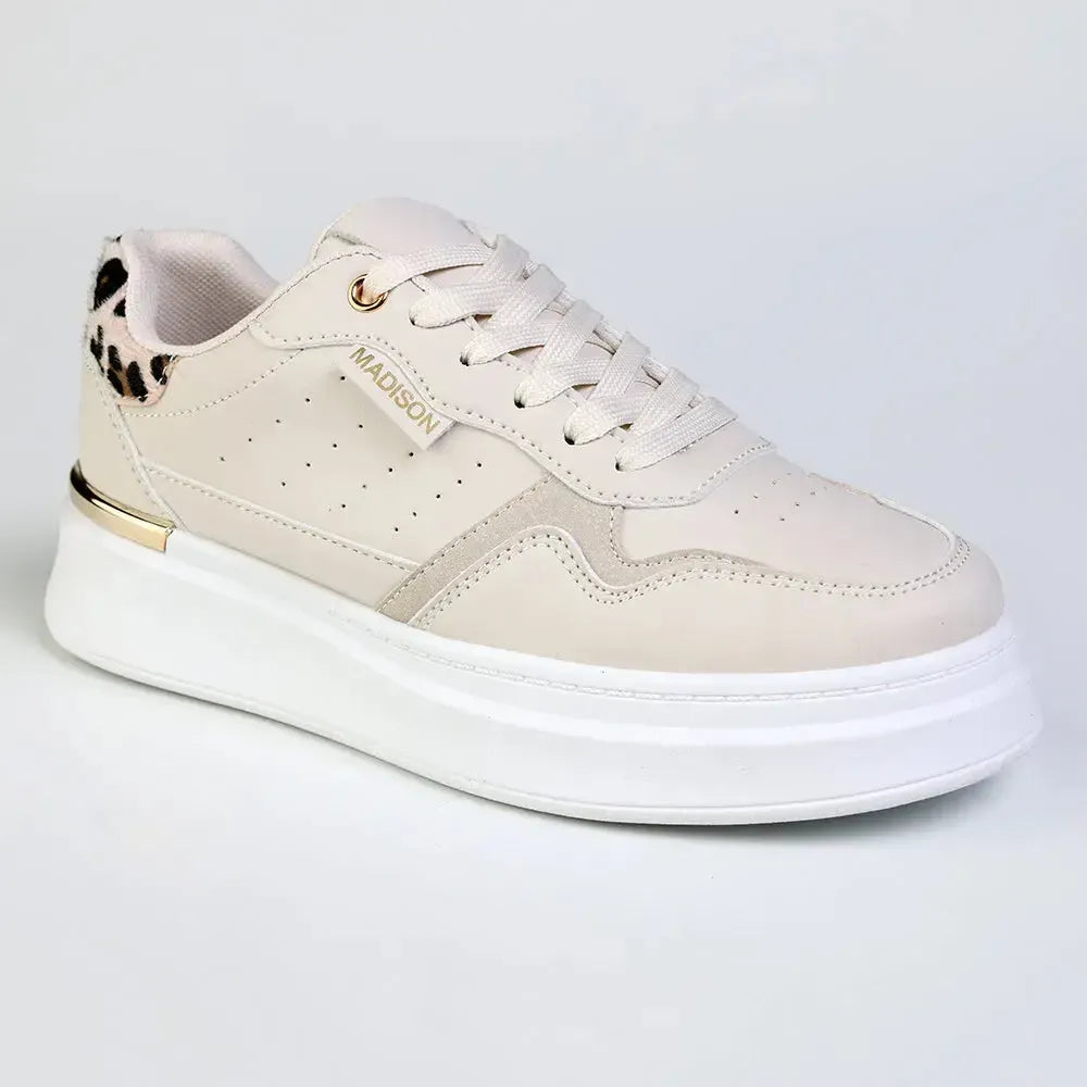 Madison Muriel Animal Print Lace Up Sneaker - Nude/Leopard