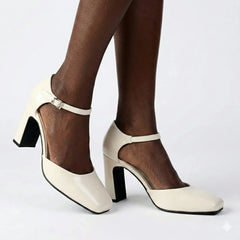 Madison Odessa Open Waist Ankle Tie Block Heel Court - Off White