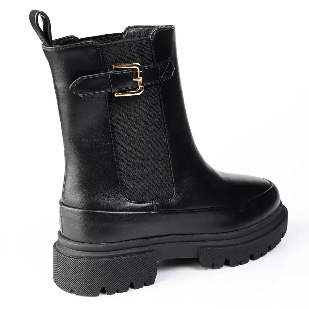 Madison Olva Ankle Boot With Buckle Strap - Black