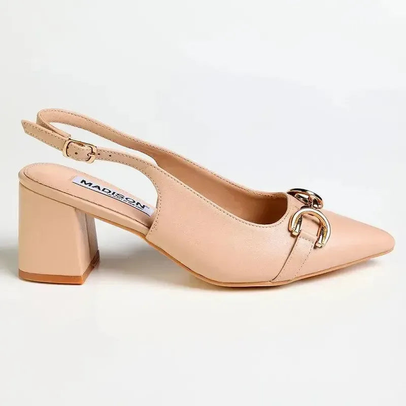 Madison Palmer Block Heel - Nude