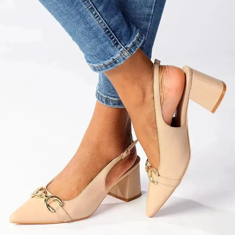 Madison Palmer Block Heel - Nude