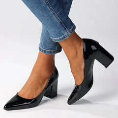 Madison Patricia Block Heel  - Black Patent
