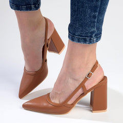 Madison Paula Slingback Block Heel Court - Tan