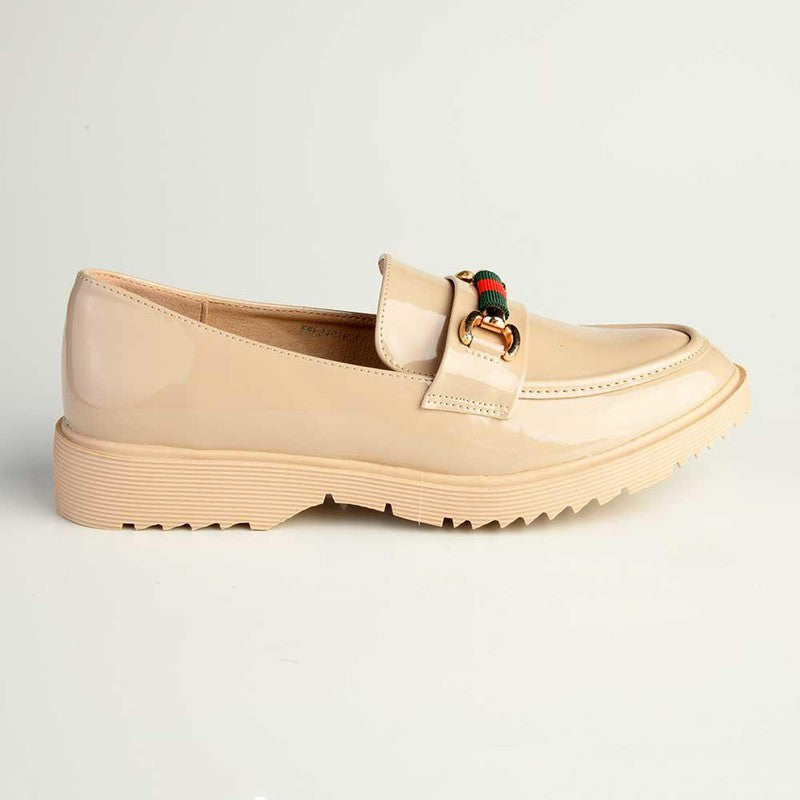 Madison Paxton Slip On Brogue With Gold Saddle Trim - Nude-Madison Heart of New York-Buy shoes online