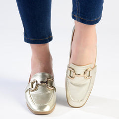 Madison Polly 3 - Gold Metal Trim Loafer - Champagne