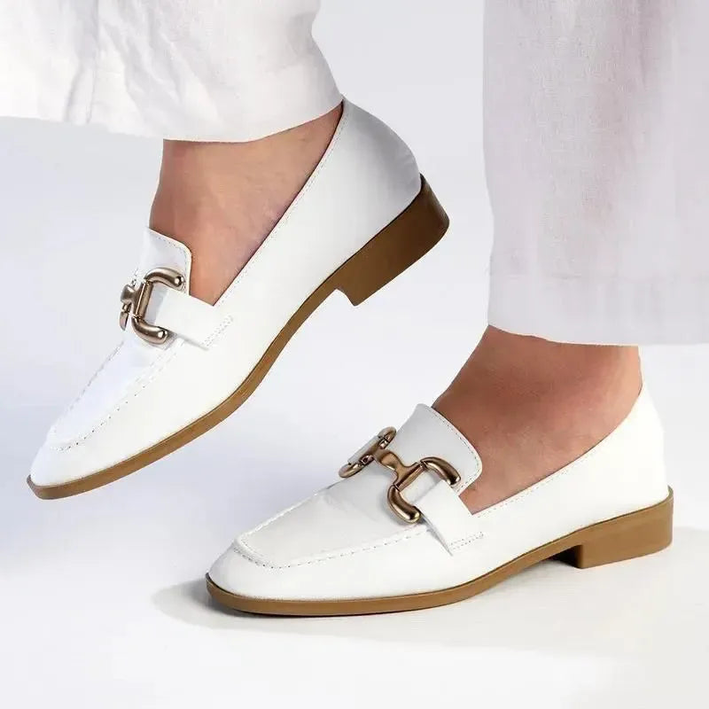 Madison Polly 3 - Gold Metal Trim Loafer - White