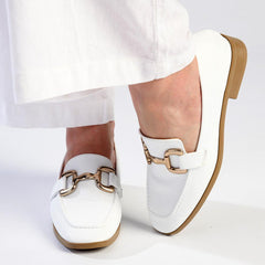 Madison Polly 3 - Gold Metal Trim Loafer - White