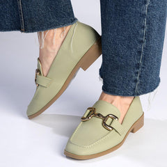 Madison Polly Loafer With Gold Metal Trim Detail - Sage