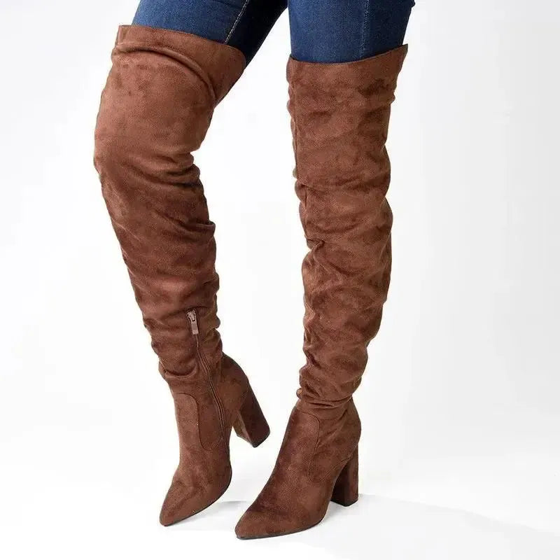 Madison Portia 3 Over Knee Block Heel Boots - Chocolate