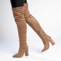 Madison Portia Over The Knee Block Heel Boot - Taupe