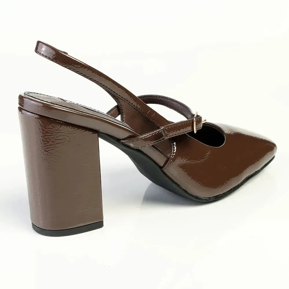 Madison Qia Almond Toe Slingback Block Heel - Chocolate