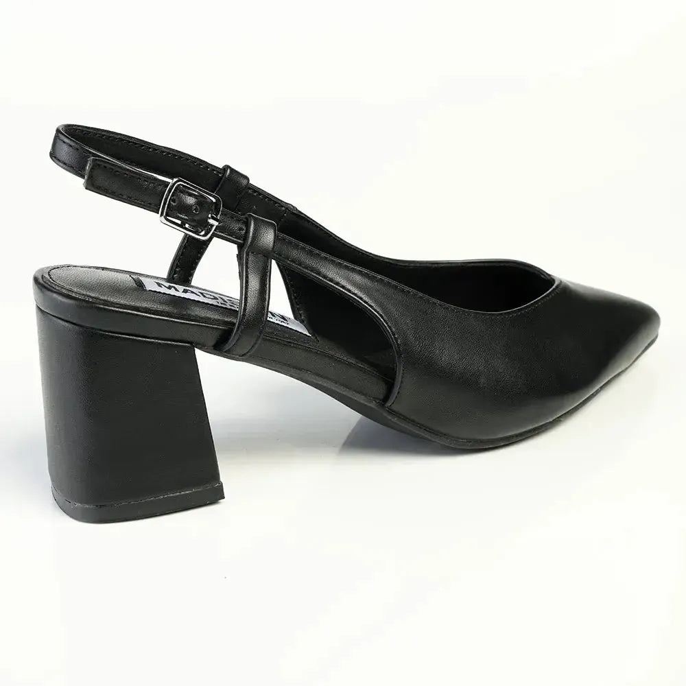 Madison Quest V Vamp Slingback On Medium Block Heel - Black