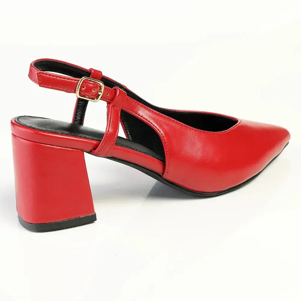 Madison Quest V Vamp Slingback On Medium Block Heel - Dark Red