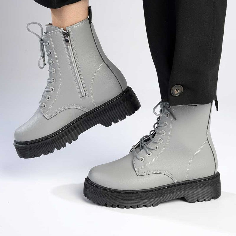 Grey military boots hotsell