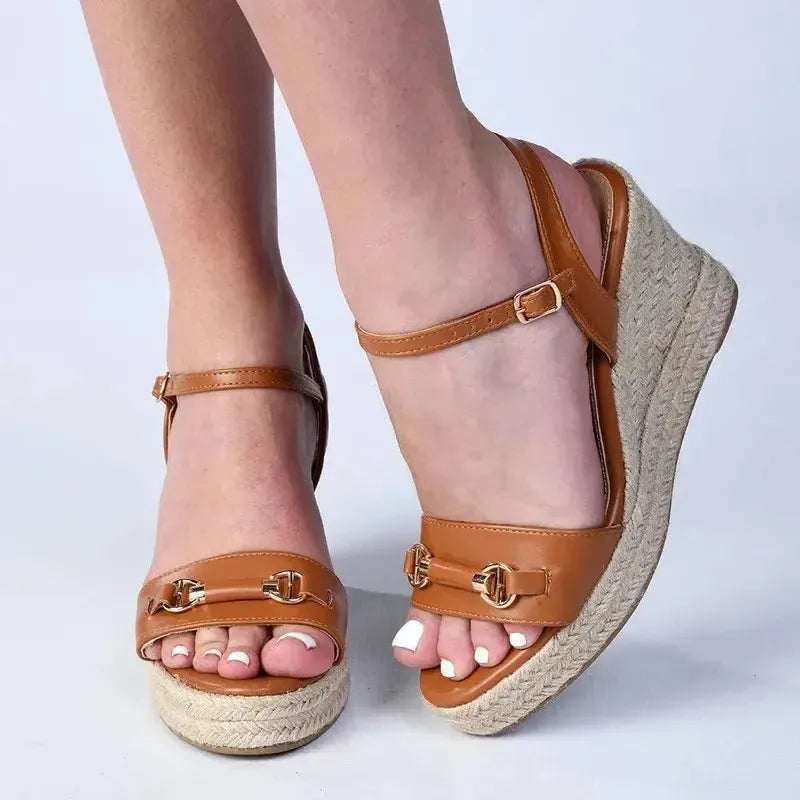 Madison Trimmed Espadrille Wedge - Tan