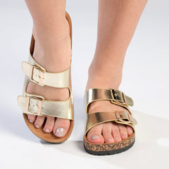 Madison 2 Buckle Comfort BF Sandals - Gold