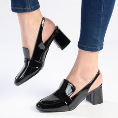 Madison Ivory Block Heel - Black