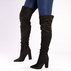 Madison Portia Over Knee Block Heel Boots - Black