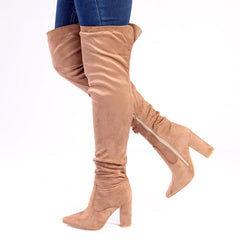 Madison Portia Over The Knee Block Heel Boot - Taupe