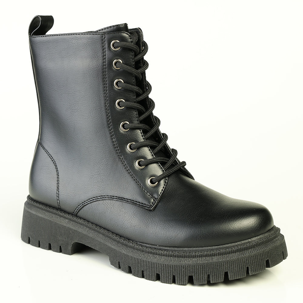Madison Lace Up Combat Boots - Black