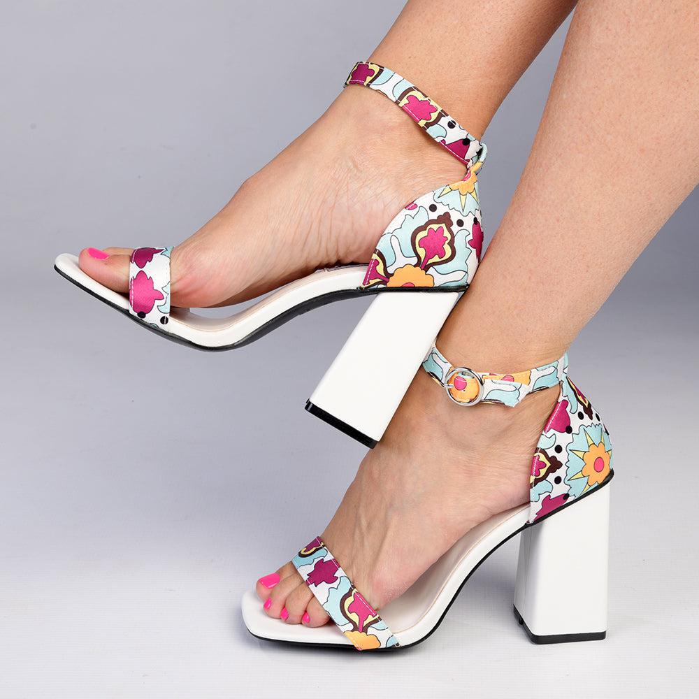 ZBYY Women's Heeled Sandals Embroidered Floral High Heels Pointed Toe  Sandals Chunky Heel Lace Up Party Pumps Sandals : Clothing, Shoes & Jewelry  - Amazon.com