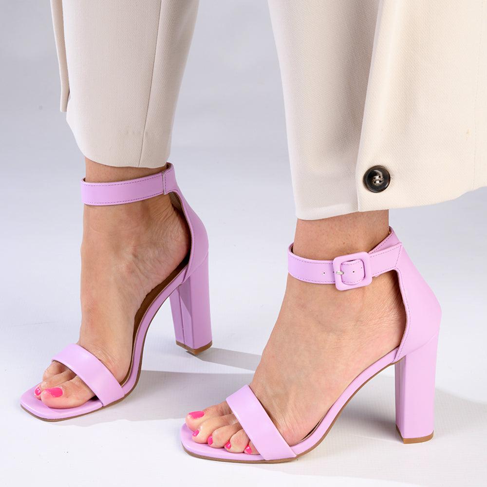 Stiletto Heel Court Shoes with Embellished Ankle Strap in Lilac – Chi Chi  London