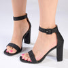 Madison Angelique Classic Block Heel Shimmer Sandal - Black-Madison Heart of New York-Buy shoes online