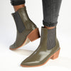 Madison Bekki Back Zip Block Heel Boot - Olive-Madison Heart of New York-Buy shoes online