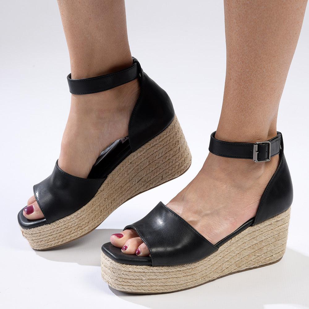 Women black wedge sandals Closed Cap Toe Espadrilles Wedge Shoes Platform  Heel Elastic Ankle Strap Dress Sandals Comfy Slip On Sandals - Walmart.com