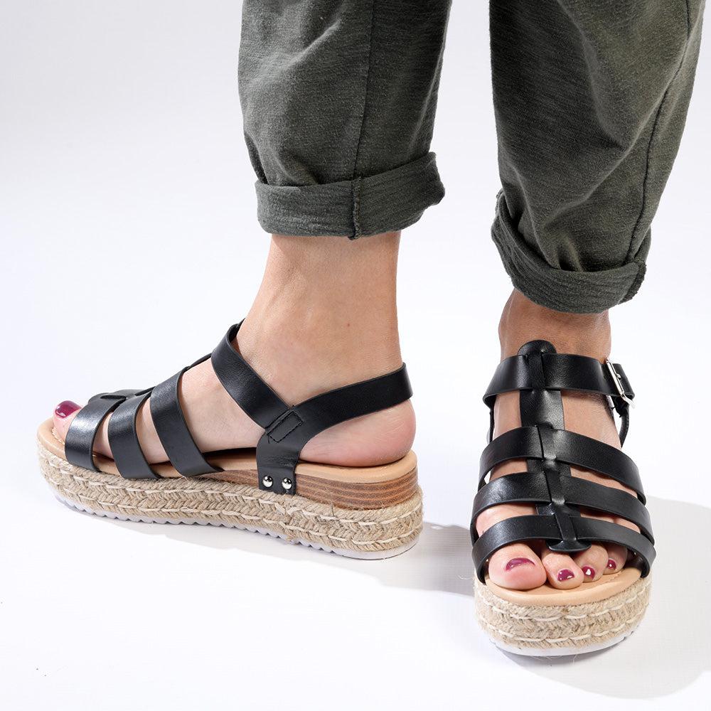 Madison Casablanca Strappy Espadrille Wedge Sandal Black